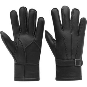 Harssidanzar Men's Black Winter Leather Gloves Sheepskin Warm Shearling Lined